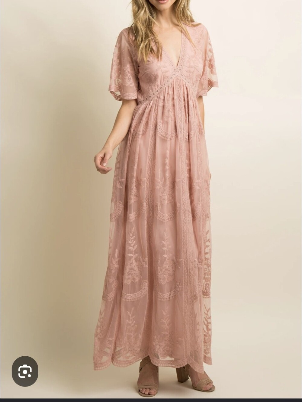 Pinkblush Dusty Pink Lace Mesh Dress with Embroidered Trim
